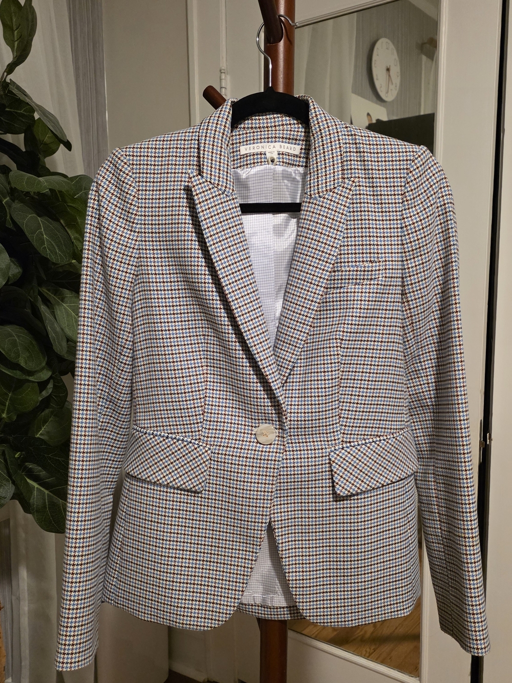 Veronica Beard Checked Notch-Lapel Blazer in Brown and Blue